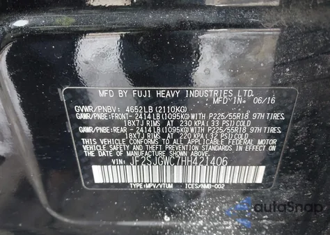 2017 Subaru Forester 2.0Xt Touring z USA, uszkodzony, nr VIN JF2SJGWC7HH421406